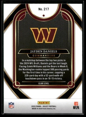 2024 Panini Select Jayden Daniels CLUB LEVEL ROOKIE CARD
