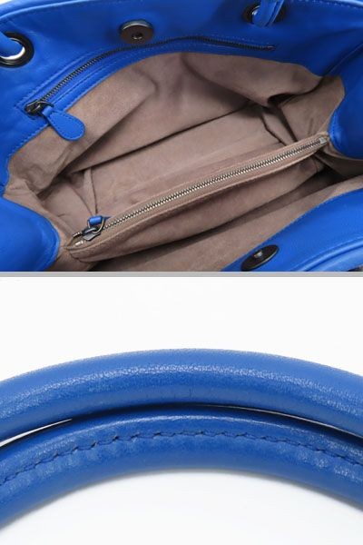 Bottega Veneta Intrecciato Satchel Handbag Tote Bag Blue Lamb Used LIBR-0 thumbnail 17