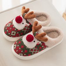 Women's  Men's Cute Christmas Fleece Slippers, Winter Cozy Home Anti-Slip