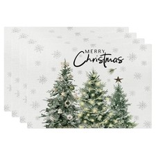 Winter Pine Tree Placemats Set of 4, 12x18 Inch Merry Christmas Tree Snowflak...