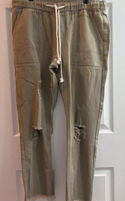 New Easel LA Washed Twill Pants Pockets Jogger Olive Distressed Medium