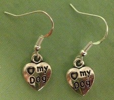HEART   MY DOG EARRINGS, SMALL - Pewter with Sterling Silver Ear Wires DOG