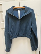 Lululemon Scuba cropped funnel neck 1/2 zip waffled Heathered Indochine Blue - S