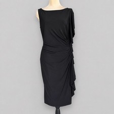 Lauren Ralph Lauren Dress Womens 8 Black Ruched Ruffle Sheath Knee Length