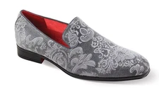 Men's Fancy Dress Shoes Slip On Loafer Plain Toe Lasered Silver Velvet 7046