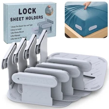 Eastappli Upgrade Bed Sheet Holders for Corners, Lock Light Gray 