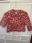 Lark Lane Cropped Denim Jacket Womens Size 12P Pink Green Print Silver Buttons — photo 1