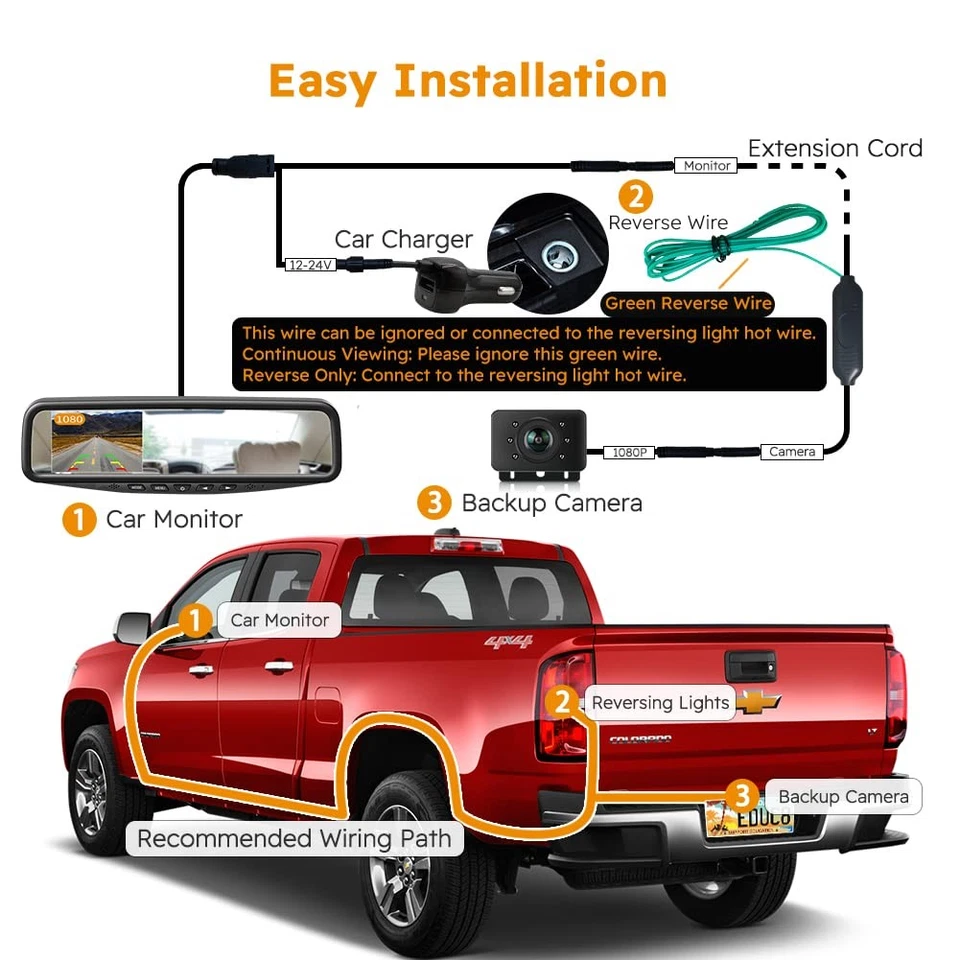 Backup Camera for car 1080P HD Wired Kit, Continuous or Reverse Viewing, 4.3'... - Image 3 of 4