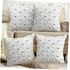 Set of 4 Halloween Pillow Covers 20 x 20" x 20" (Pack of 4) White Black Ghost