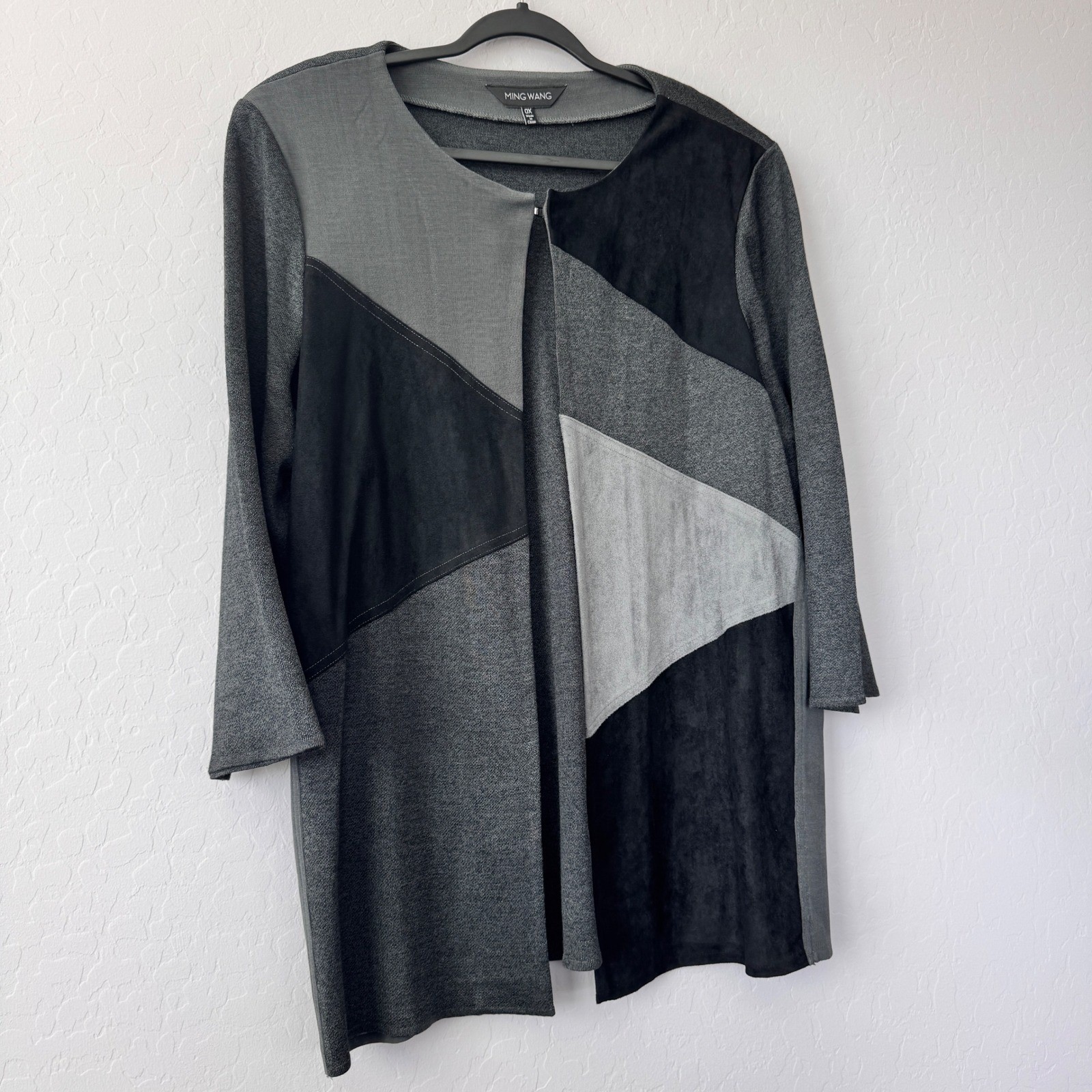 Ming Wang Gray Black Geometric Patchwork Open Fro… - image 2