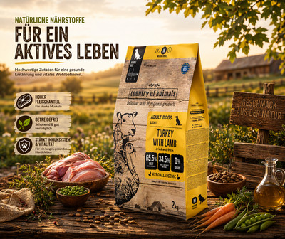 Hundefutter Pute Lamm 2kg Trockenfutter 65% Fleisch Getreidefrei Sensitiv COA