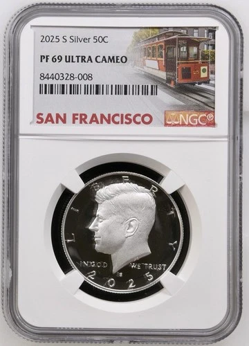2025 S SILVER PROOF KENNEDY  HALF DOLLAR NGC PF 69 ULTRA CAMEO  LAST YEAR DESIGN