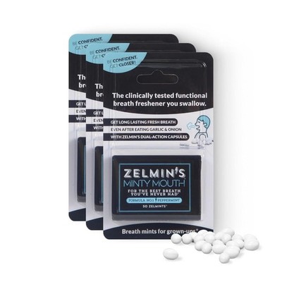 Zelmin's Minty Mouth Breath Freshener 3 Pack, Long Lasting Bad