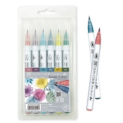 ZIG CLEAN COLOR Real Brush Smoky Colors Marker Art Craft Set 6 Colors