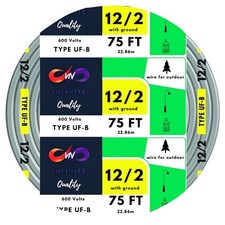 12/2 UF-B Wire Gray Solid Underground Feeder Cable 75 ft
