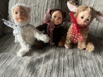 Kurt S Adler Vtg Lot If 3 Cat-Bear -Bunny  Animal-Human Baby Faces Resin  7 