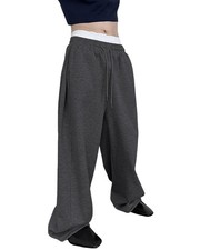 Men's Baggy Sweatpants Cotton Fleece Wide Leg Lounge Sweat Pants Drawstring W...