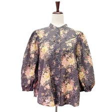 Other Stories Paris Atelier Cottage Floral Gray Pink Cotton Blouse Size 8