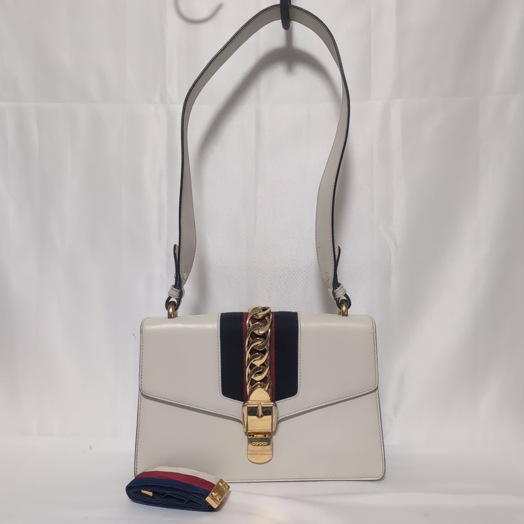 Borsa a mano/tracolla Gucci Sylvie Sherry Line in pelle bianca a 2 vie 421882
