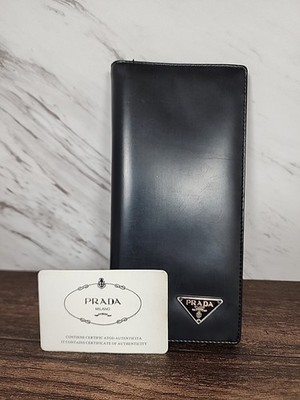 ☆VINTAGE☆ ~ORIGINAL PRADA BLACK SAFIANO LEATHER UNISEX Credit