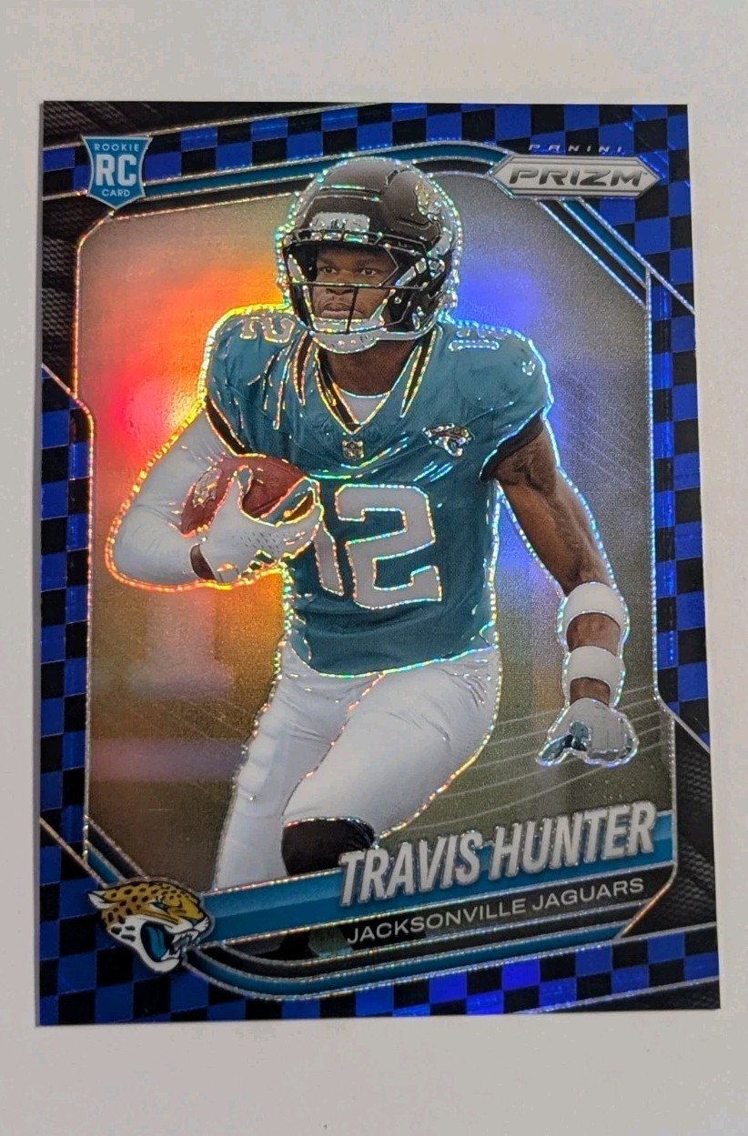 2025 Prizm Travis Hunter Rookie BLUE & BLACK CHECKERBOARD PRIZM SSP #301 Jags