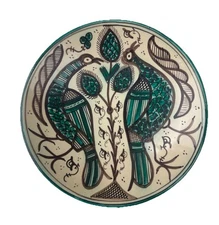 Paterna Ware Ceramic Signed Dish Peacock Birds Wall Art Spanish Vintage