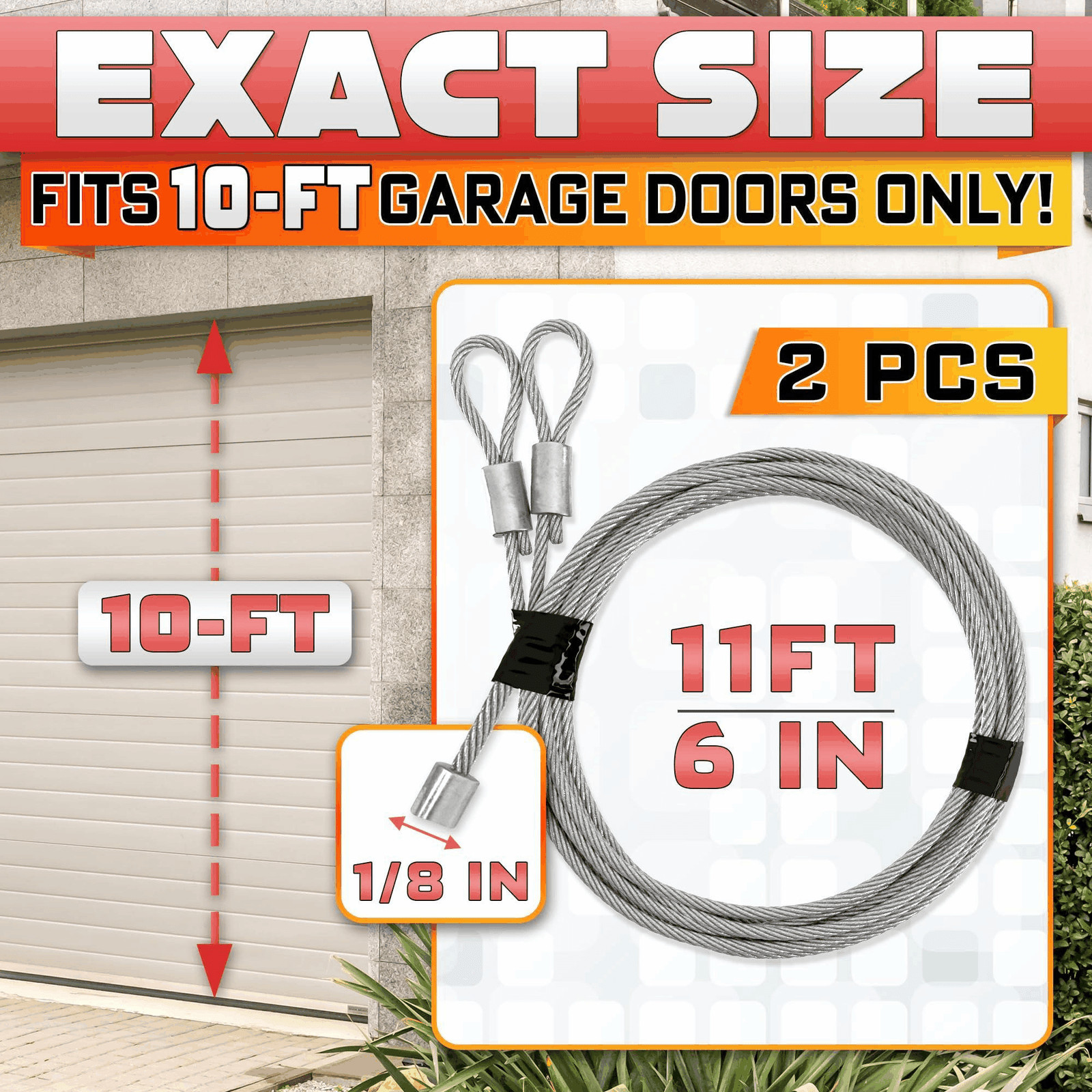 Garage Door Cables for 10 ft Door 11 ft 6 inch Long Heavy Duty 304 Steel 2 pcs