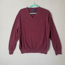 Polo Ralph Lauren Sweater Men XL Maroon 100 Pima Cotton V-Neck Pony Preppy