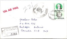 GOLDPATH: Barbuda cover 1979 to Canada registered airmail CV934_P015