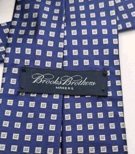 Brooks Brothers Geometric Squares Blue Tie 100 Italian Slik - Made In USA