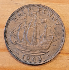 1963 Queen Elizabeth II Half Penny 1/2d coin - VF.
