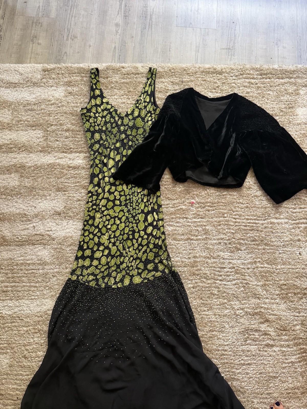 Josh and Jazz Women's S Black Green Geometric Print Ballroom Dance Dress Bolero image 6