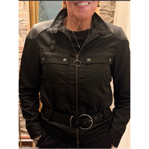 #927 Prada Vintage Made in Italy, Nylon Leather Belted Utility Motto Jacket