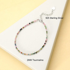 925 Sterling Silver Natural Stone Beads Bracelet Bangle Women Gift 2MM