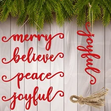 24 Pieces Christmas Wooden Signs Wooden Cutout Letter Ornaments Joyful Peace ...