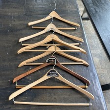 Lot of 6 vintage wooden advertising coat hangers 3 from stores in OLD Hagerstown
