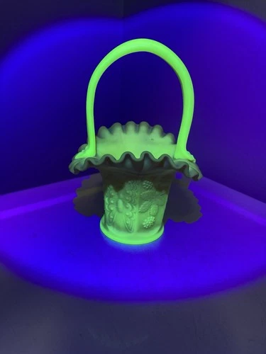 Burmese Uranium Glass Fenton 7” Basket