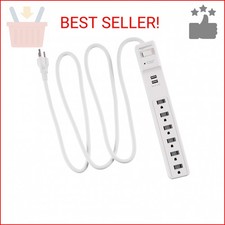 Amazon Basics Power Strip Surge Protector with 6 Outlets, 2 USB Ports, 1000 Joul