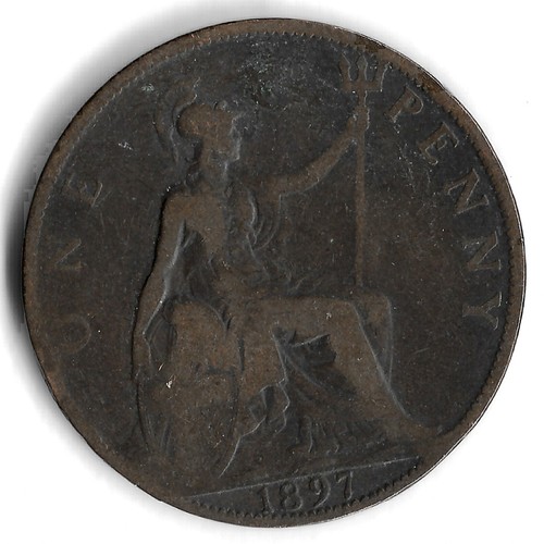1897 UK Great Britain 1 Penny World Coin - KM# 790