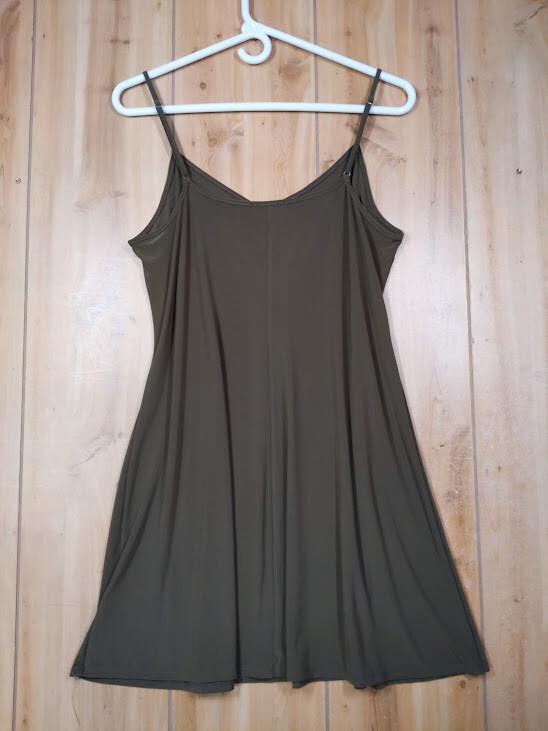 Vintage Express Mini Slip Dress Medium Green USA Y2K Slinky Ballet A-Line