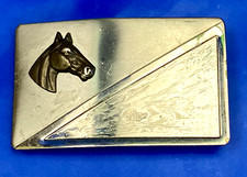 Vintage Horse Head On Nickel Silver Rectangular Belt Buckle