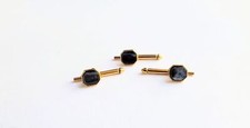 3 Art Deco Swank Shirt Studs Mother of Pearl Gray Stones