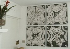 Pottery Barn 4 X Vintage Wall Art Ceiling Tiles Green Black Metal Plaster 23” Sq
