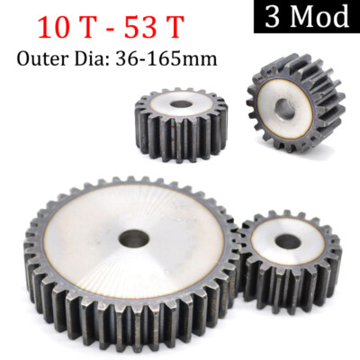 3 Mod 45# Steel Spur Gears 30mm Thick 10-53 Teeth 36-165mm OD Transmission Gear