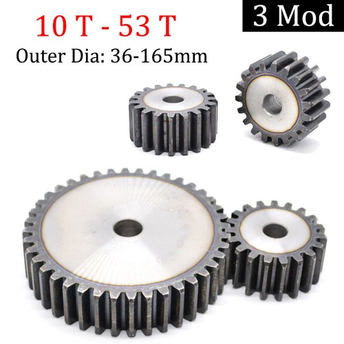 3 Mod 45# Steel Spur Gears 30mm Thick 10-53 Teeth 36-165mm OD Transmission Gear - Picture 1 of 12