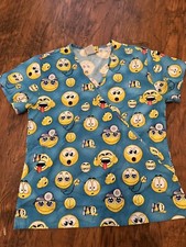 Smiley Face Silly Emoji Extra Small Scrub Top Dr Nurse Vet Tech Medical