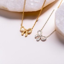 Serenity Bow Pendant Necklace Adjustable Chain Fashion Design Chic Jewellery UK