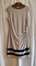 Chaps Ralph Lauren Women's Ruched Shift Dress Size Large Polka-Dot White & Black
