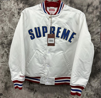 Supreme Mitchell & Ness Satin Varsity Jacket White Size Small | eBay