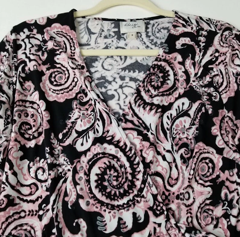 Vestido envolvente ECI beige para mujer 8 pergaminos de cachemira mangas 3/4 cuello en V elástico primavera Foto 2 de 4